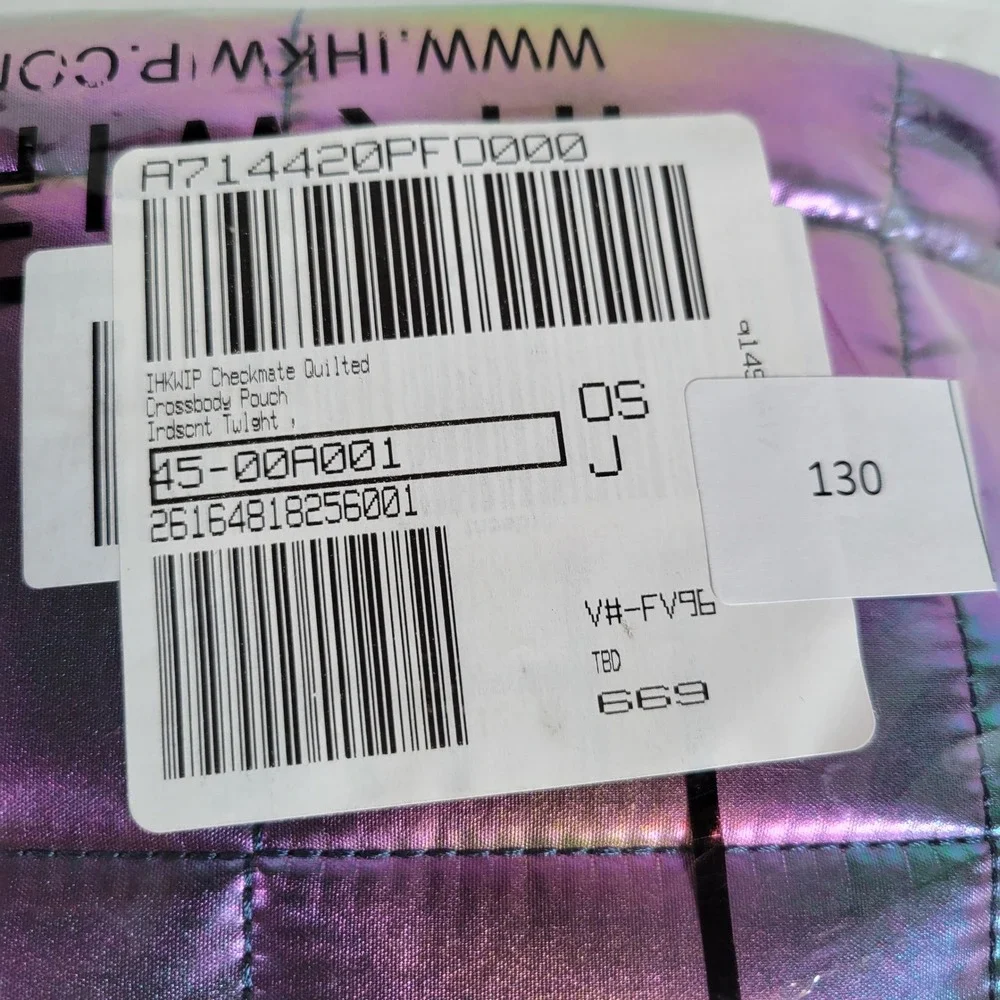 IHKWIP Womens Pouch Checkmate Quilted Nylon Iridescent Metallic Purple Handbag